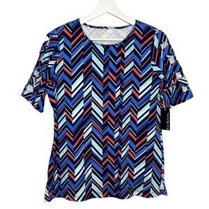 Kim Rogers Small Blue Orange Geometric Print Short Sleeve Top